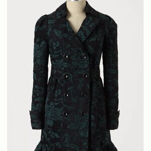 Elevenses Anthropologie Rare coat vintage Floral  jacket embroidered Peacoat